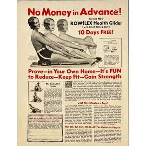 The Steelflex Corp. *Rowflex Healh Glider-Woman Exercising Vintage Print Ad 1931